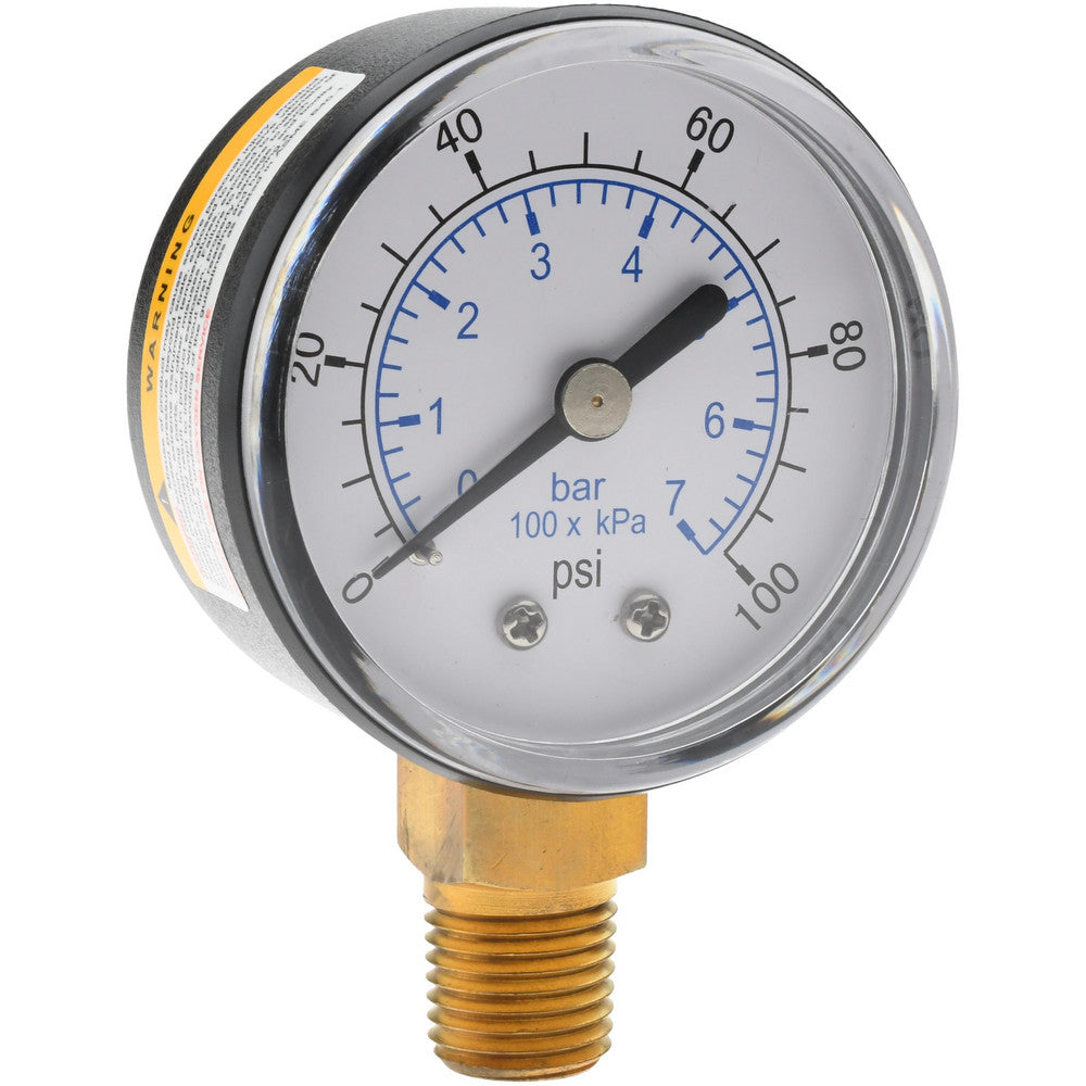 Value Collection 111CL20100 Pressure Gauge 2" Dial, 100 psi, 1/4" Thread, NPT, Lower Mount