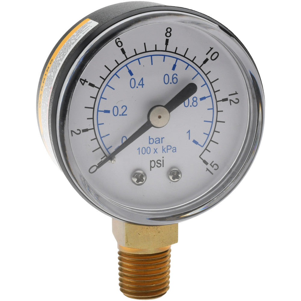 Value Collection 111CL20015 Pressure Gauge 2" Dial, 15 psi, 1/4" Thread, NPT, Lower Mount