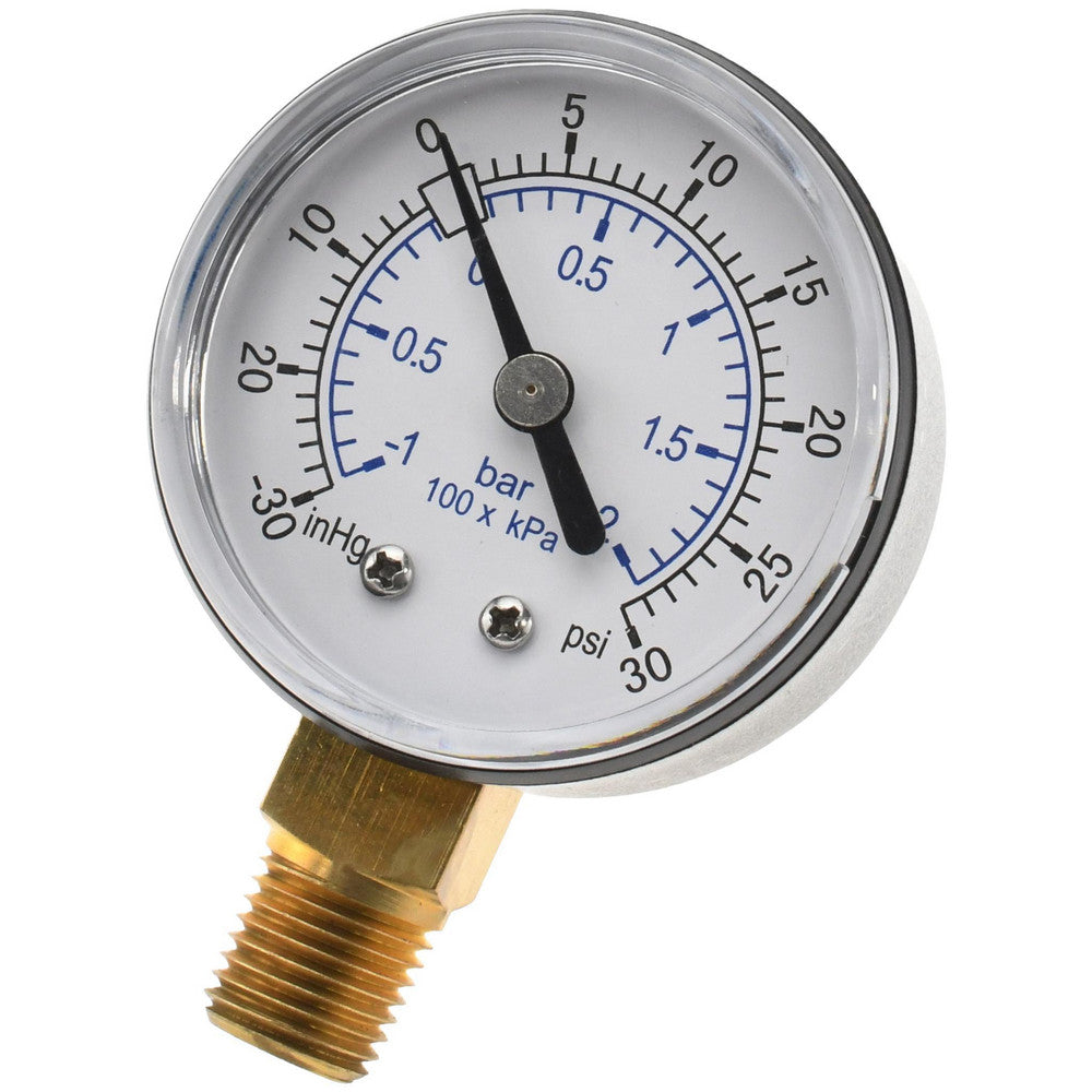 Value Collection 111CL20V30 Pressure Gauge 2" Dial, 30 psi, 1/4" Thread, NPT, Lower Mount