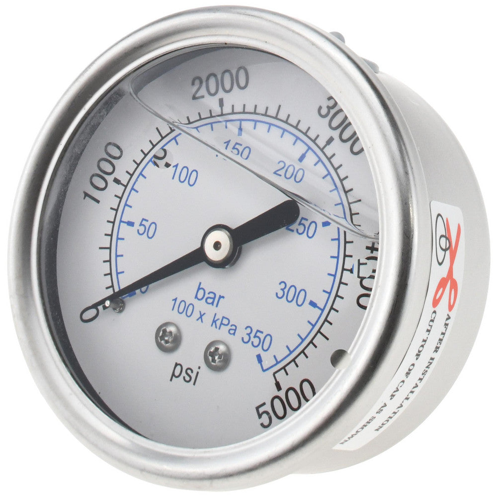 Value Collection 115AB25K05 Pressure Gauge 2-1/2" Dial, 5,000 psi, 1/4" Thread, NPT, Center Back Mount