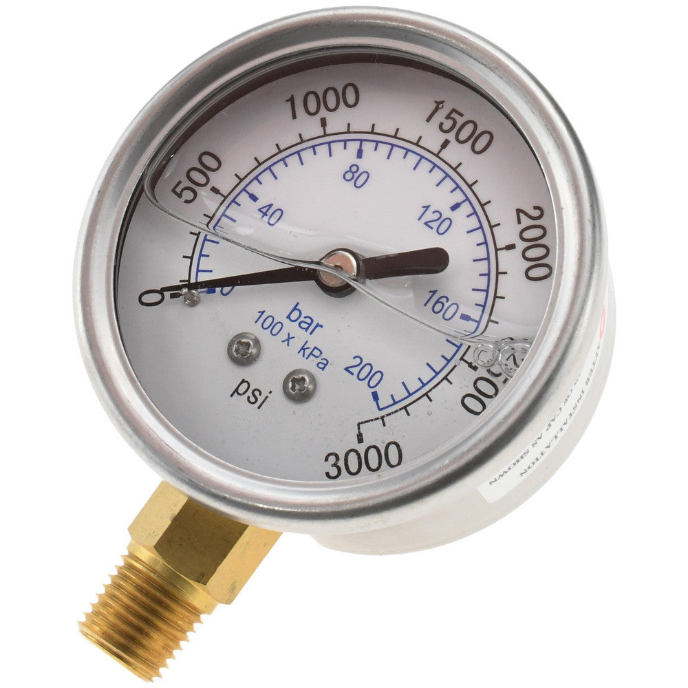 Value Collection 115AL25K03 Pressure Gauge 2-1/2" Dial, 3,000 psi, 1/4" Thread, NPT, Lower Mount
