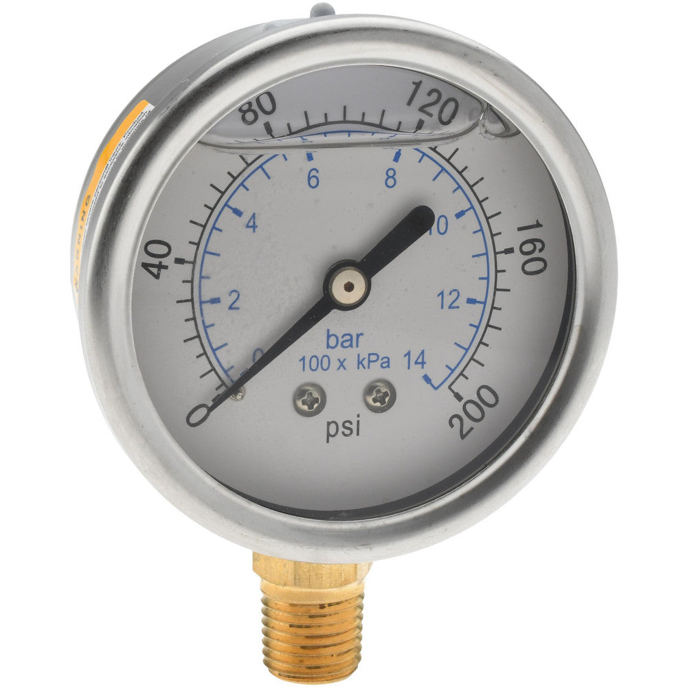 Value Collection 115AL25200 Pressure Gauge 2-1/2" Dial, 200 psi, 1/4" Thread, NPT, Lower Mount