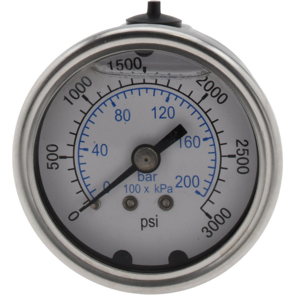 Value Collection 116AB20K03 Pressure Gauge 2" Dial, 3,000 psi, 1/4" Thread, NPT, Center Back Mount
