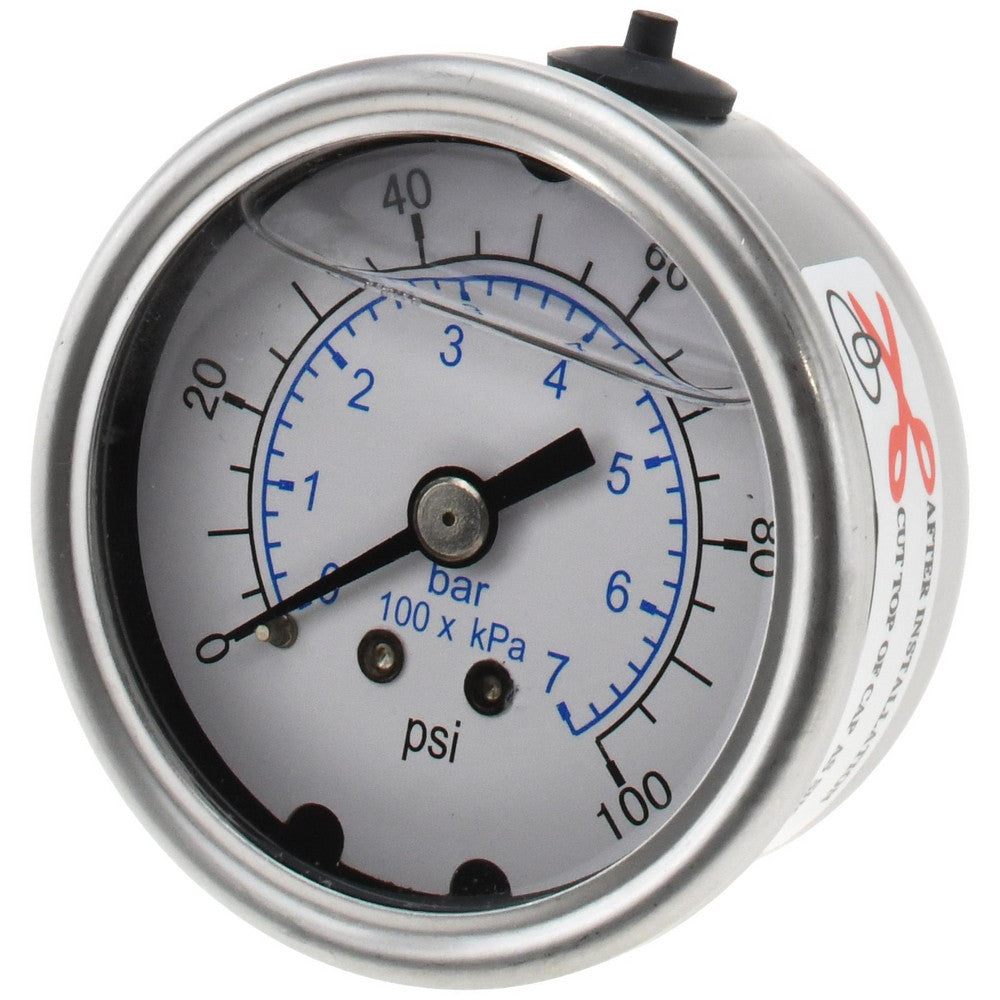 Value Collection 116AB20100 Pressure Gauge 2" Dial, 100 psi, 1/4" Thread, NPT, Center Back Mount