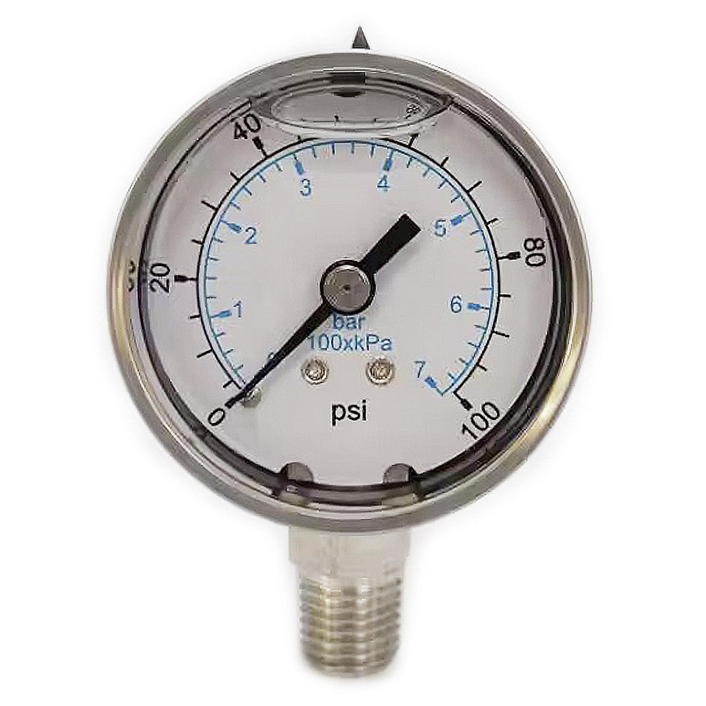 Value Collection 116AL20100 Pressure Gauge 2" Dial, 100 psi, 1/4" Thread, NPT, Lower Mount