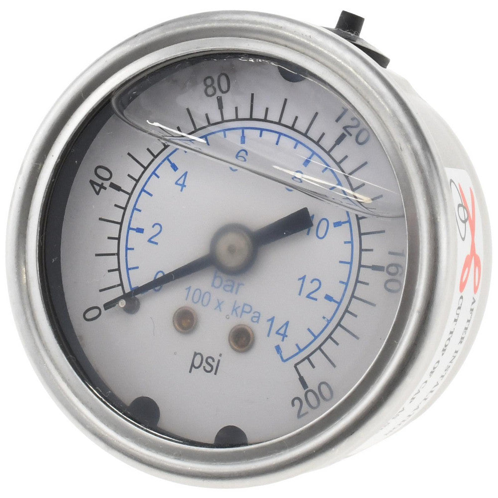Value Collection 115AB20200 Pressure Gauge 2" Dial, 200 psi, 1/4" Thread, NPT, Center Back Mount