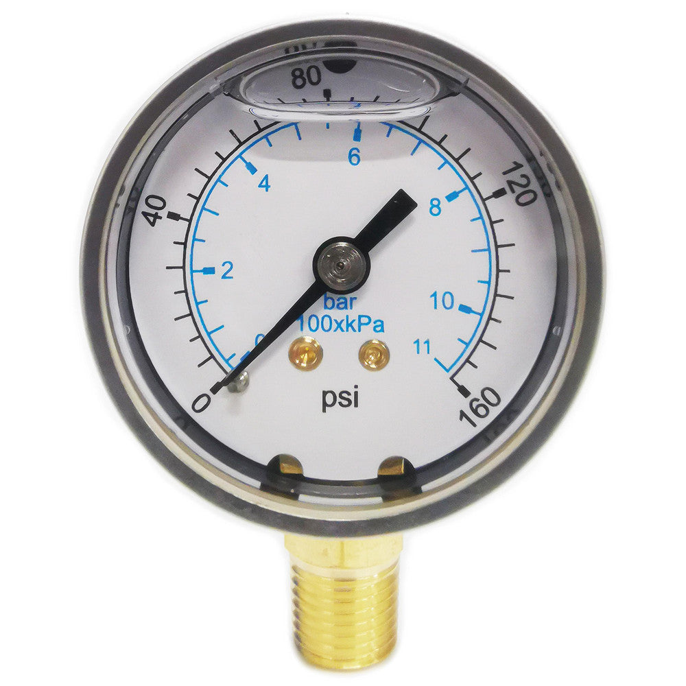Value Collection 115AL20160 Pressure Gauge 2" Dial, 160 psi, 1/4" Thread, NPT, Lower Mount
