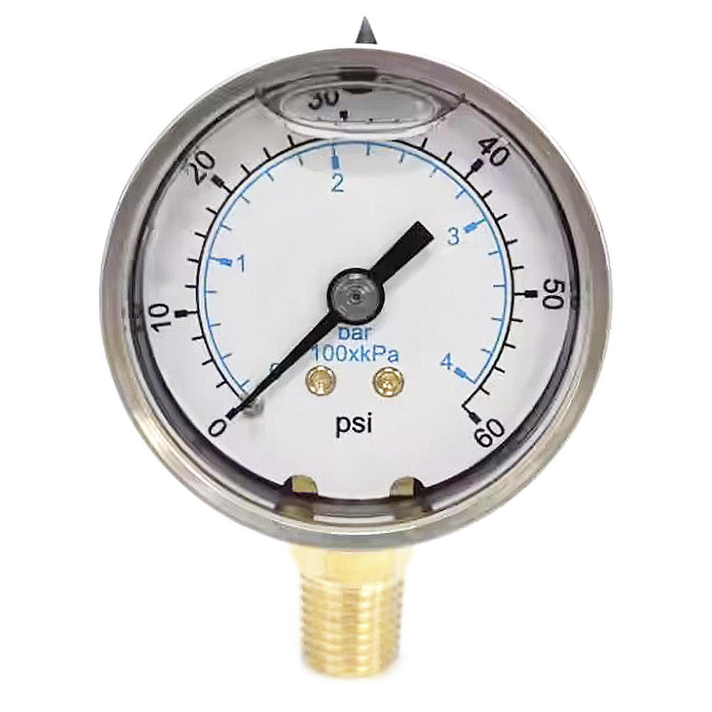 Value Collection 115AL20060 Pressure Gauge 2" Dial, 60 psi, 1/4" Thread, NPT, Lower Mount