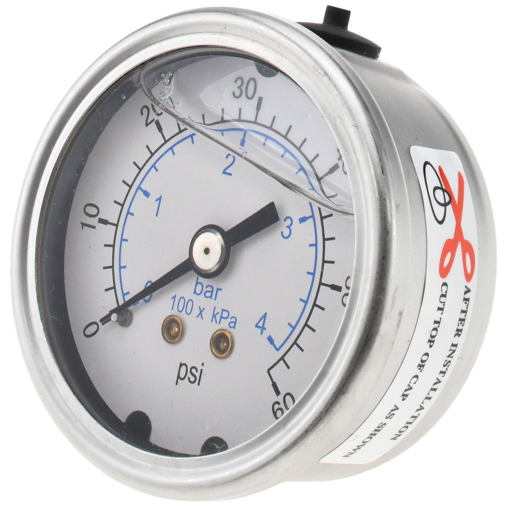 Value Collection 115AB20060 Pressure Gauge 2" Dial, 60 psi, 1/4" Thread, NPT, Center Back Mount