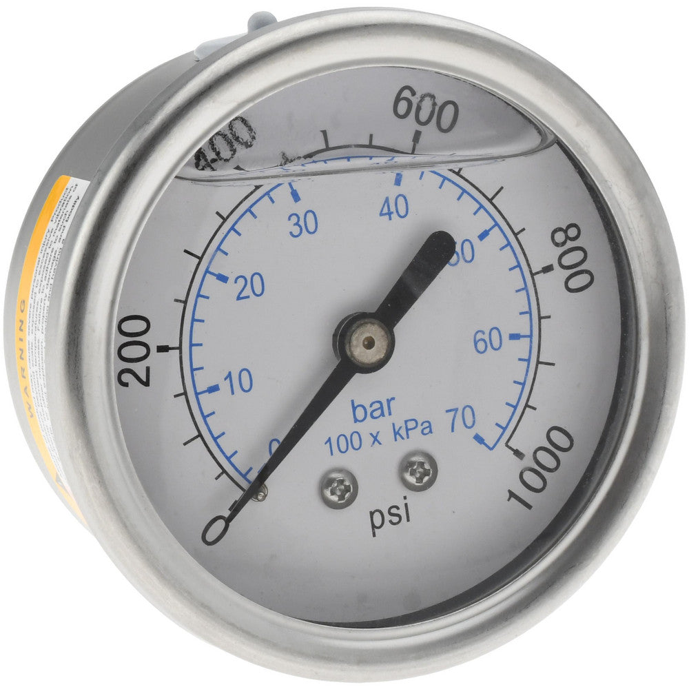 Value Collection 116AB25K01 Pressure Gauge 2-1/2" Dial, 1,000 psi, 1/4" Thread, NPT, Center Back Mount