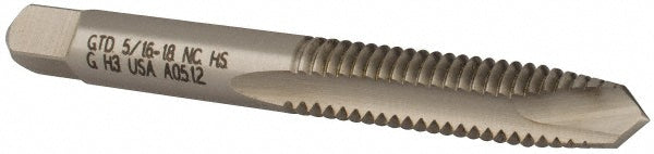 Widia 2750111 Spiral Point Tap 5/16-18 UNC, 2 Flutes, Plug Chamfer, 2B/3B Class of Fit, High-Speed Steel, Bright/Uncoated