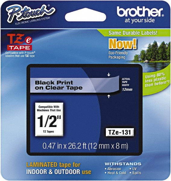 Brother TZE131G Tape Cassette 1/2" x 26', Paper & Plastic, Clear