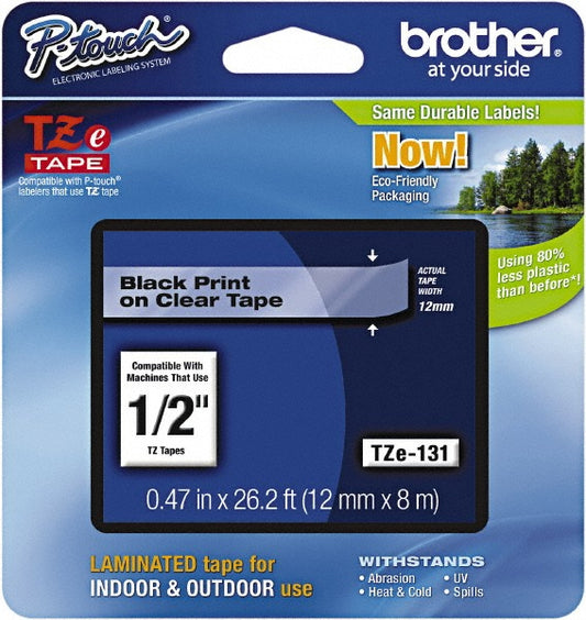 Brother TZE131G Tape Cassette 1/2" x 26', Paper & Plastic, Clear