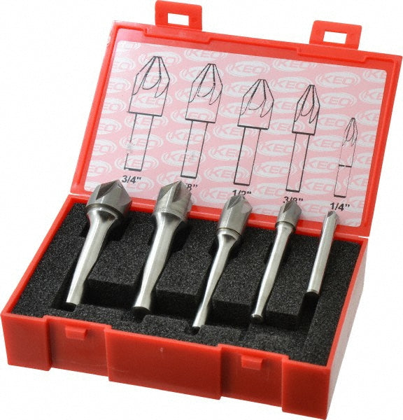Keo 919-001-032 Countersink Set 5 Pc, 1/4 to 3/4" Head Dia, 6 Flute