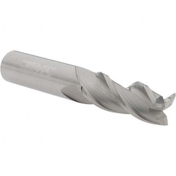 Kennametal 3854759 Square End Mill 1/2'' Dia, 1-1/4'' LOC, 1/2'' Shank Dia, 3'' OAL, 3 Flutes, Solid Carbide