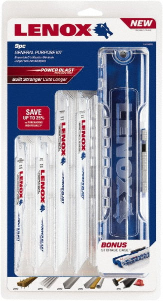 Lenox 121439KPE 9 Piece, 6" to 9" Long x 0.035" to 0.062" Thick, Bi-Metal Reciprocating Saw Blade Set