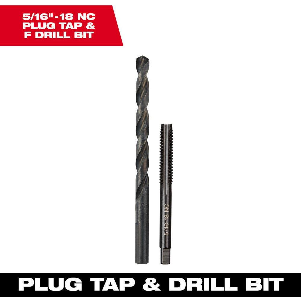Milwaukee Tool 49-57-5542 Tap & Drill Sets Maximum Drill Size (Letter) F  Minimum Drill Size (Letter) F  Tap Type Standard Hand  Tap Coating/Finish Oxide  Tap Material High Carbon Steel  Drill Material High Carbon Steel