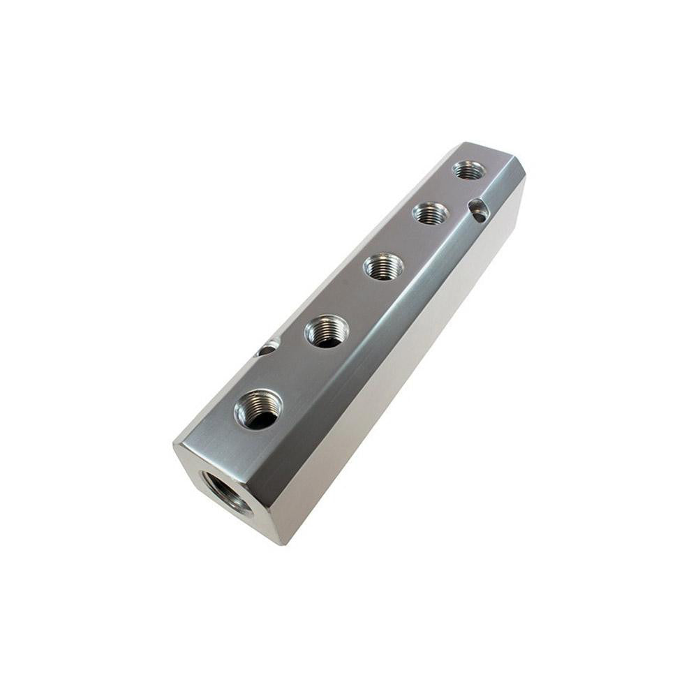 Coilhose Pneumatics 3054 Manifold 1/2" Inlet, 1/4" Outlet, 2 Inlet Ports, 5 Outlet Ports, 7-1/2" OAL, 1-37/64" OAW, 1.58" OAH