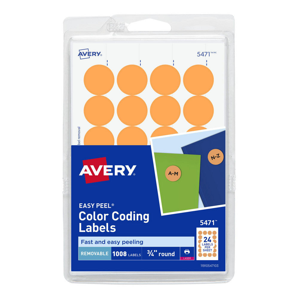 AVERY 05471 Label Maker Label Neon Orange, Paper, 3/4" OAL, 3/4" OAW, 1,008 per Roll