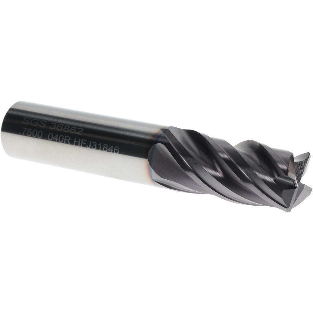 Kyocera SGS Precision Tools 36862 Corner Radius End Mill 3/4" Dia, 1-1/2" LOC, 0.0400" Radius, 4 Flute, Solid Carbide