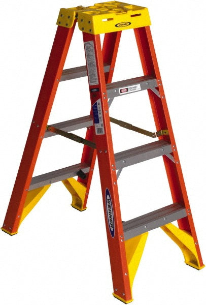 Werner T6204 3 Step Fiberglass Foldable Step Ladder Type IA 300 lb Capacity 4' Height