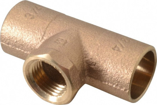 NIBCO BF14615L Cast Copper Pipe Tee 3/4" x 3/4" x 1/2" Fitting, C x C x F, Pressure Fitting, Lead Free