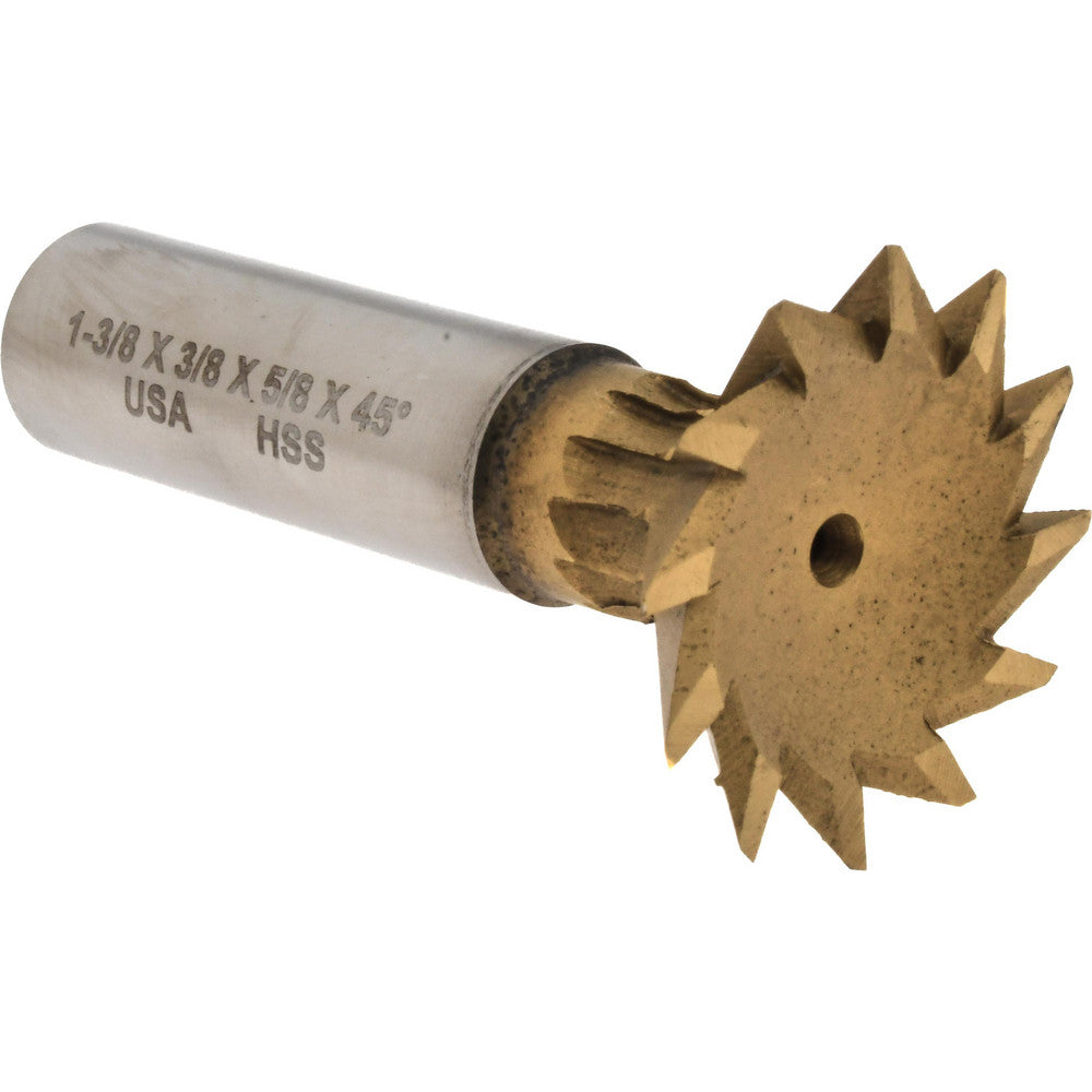 Made in USA Milling Cutters DT137512-45-TIN Dovetail Cutter 45 &deg, 1-3/8" Cut Dia, 3/8" Cut Width, High Speed Steel