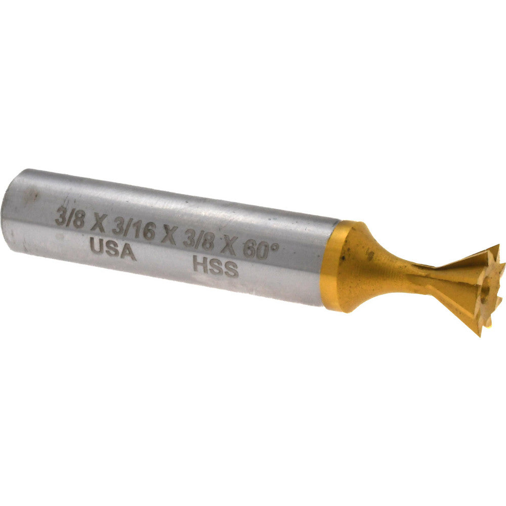 Made in USA Milling Cutters DT3758-60-TIN Dovetail Cutter 60 &deg, 3/8" Cut Dia, 3/16" Cut Width, High Speed Steel