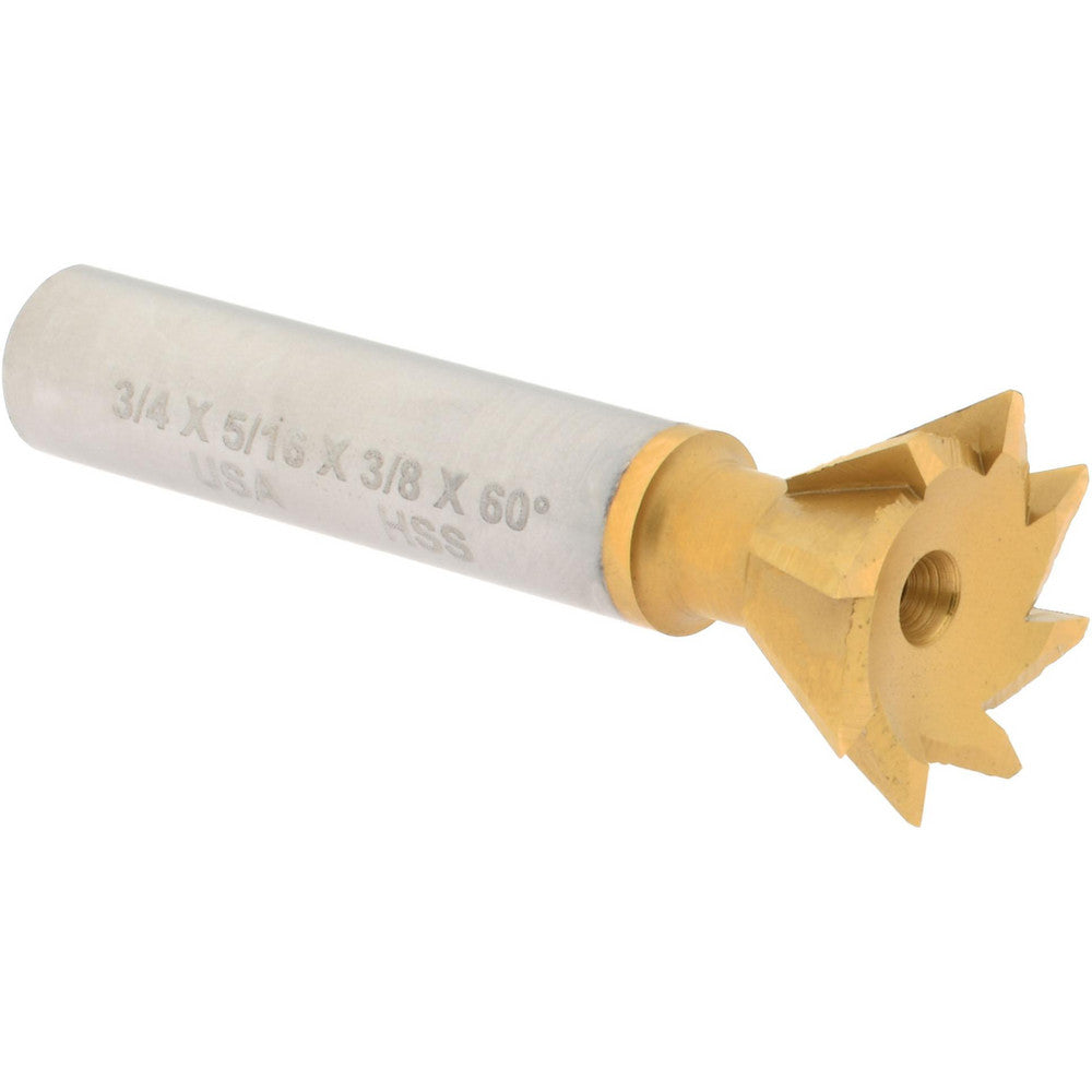 Made in USA Milling Cutters DT7508-60-TIN 60&deg 3/4" Cut Diam, 5/16" Cut Width, High Speed Steel Dovetail Cutter