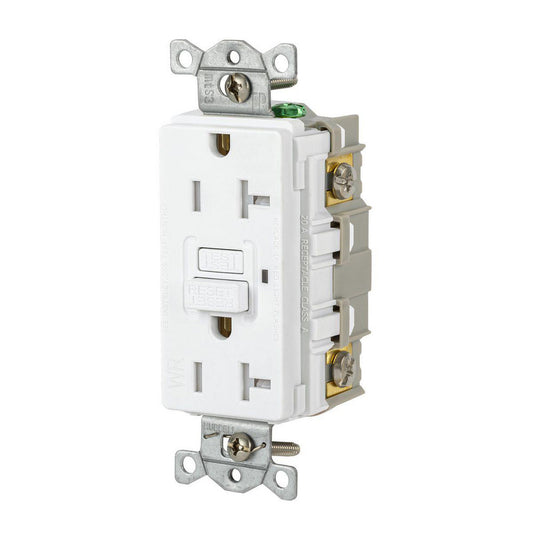 Hubbell Wiring Device-Kellems GFRTW20W GFCI Receptacles Grade Commercial  Receptacle Type Duplex  NEMA Configuration 5-20R  Wire Connection Type Screw Terminals  End Type Socket  Reset Type Manual