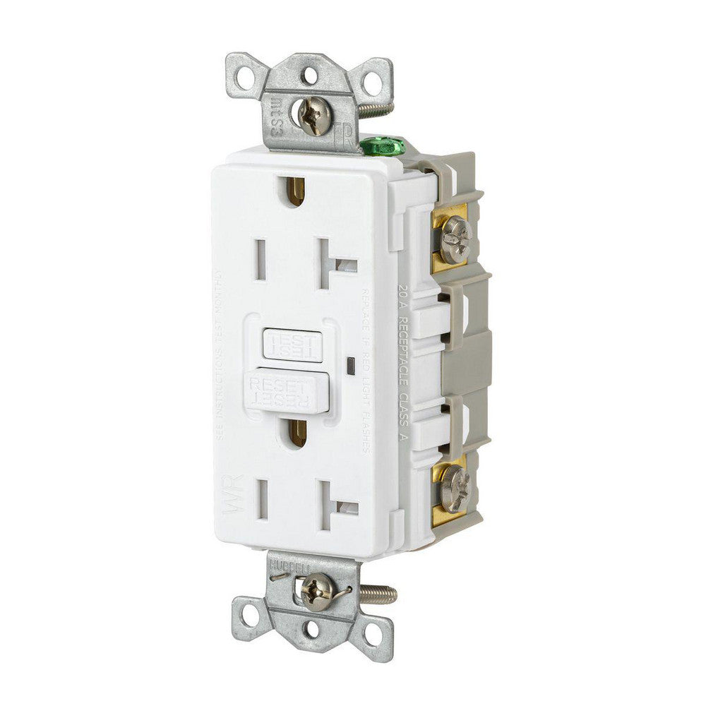 Hubbell Wiring Device-Kellems GFRTW20W GFCI Receptacles Grade Commercial  Receptacle Type Duplex  NEMA Configuration 5-20R  Wire Connection Type Screw Terminals  End Type Socket  Reset Type Manual
