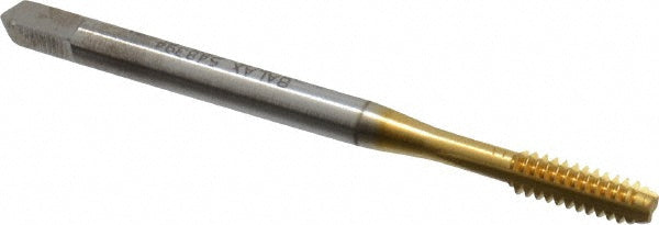 Balax 54005-01T Straight Flute Tap #6-32 UNC, 3 Flute, Bottoming Chamfer, Cobalt, Titanium Nitride Finish