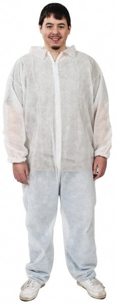 PRO-SAFE KM-CVL-NW-E-LRG-WHITE Disposable Coveralls Size Large, 1.60 oz, Polypropylene, Zipper Closure