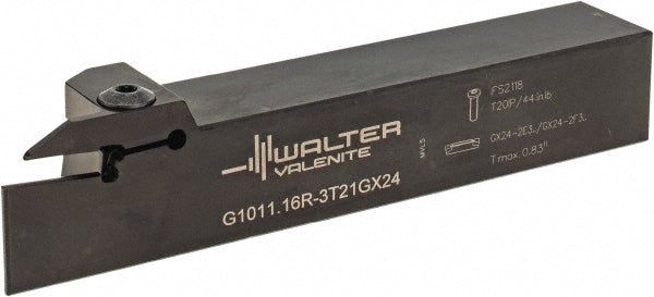 Walter 5622791 Indexable Grooving-Cutoff Toolholder G1011.16R-3T2, 3 to 3.18 mm Groove Width, 21.01 mm Max Depth of Cut, Right Hand