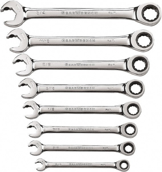 GEARWRENCH 85599 Ratcheting Combination Wrench Set 8 Pc, 1/2" 11/16" 3/4" 3/8" 5/16" 5/8" 7/16" & 9/16" Wrench, Inch