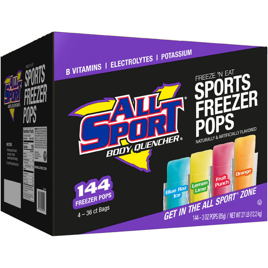 All Sport 10121804 Activity & Sport Drinks Drink Type Freeze Pop  Form Ready-to-Eat  Container Yields (oz.) 3.00  Flavor Blue Raz Ice Fruit Punch Orange Lemon-Lime