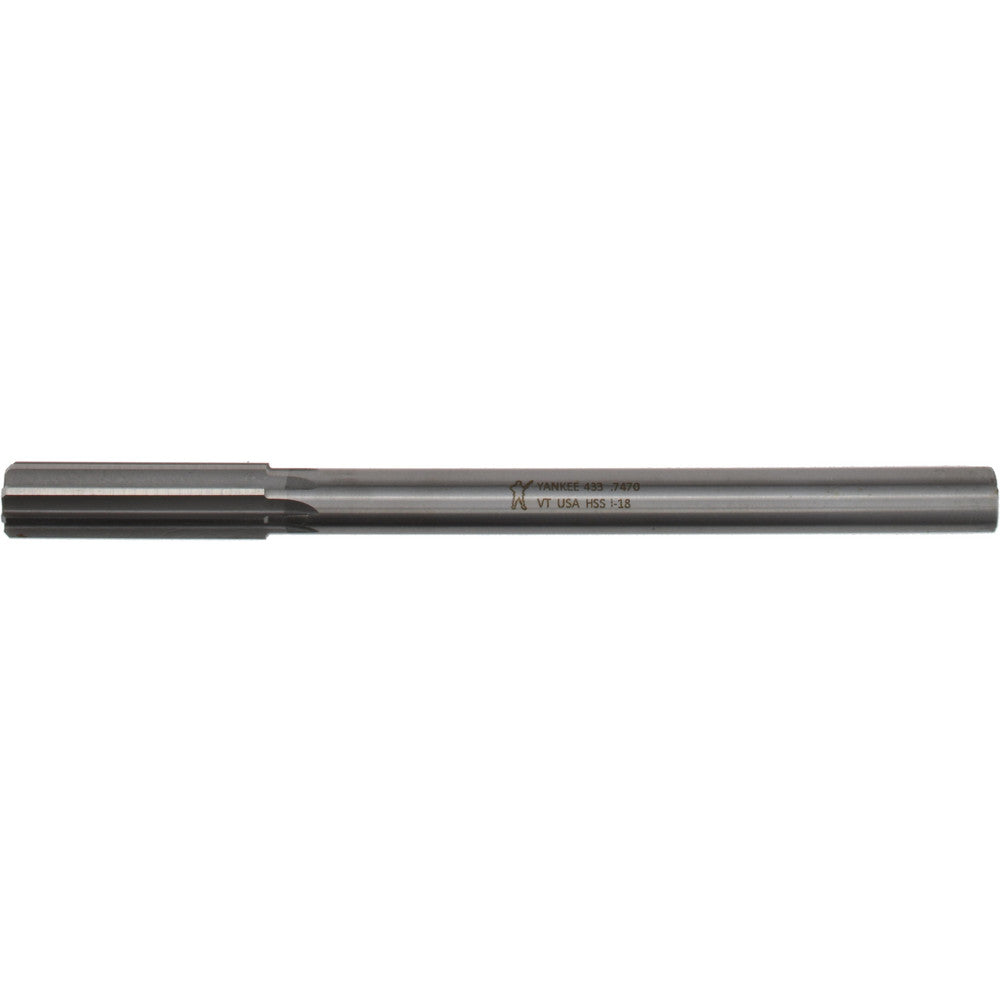 Hertel Reamers 433-0.7470 Chucking Reamer 0.7470" Dia, 9-1/2" OAL, 2-1/2" Flute Length, Straight Flute, Straight-Cylindrical Shank, HSS