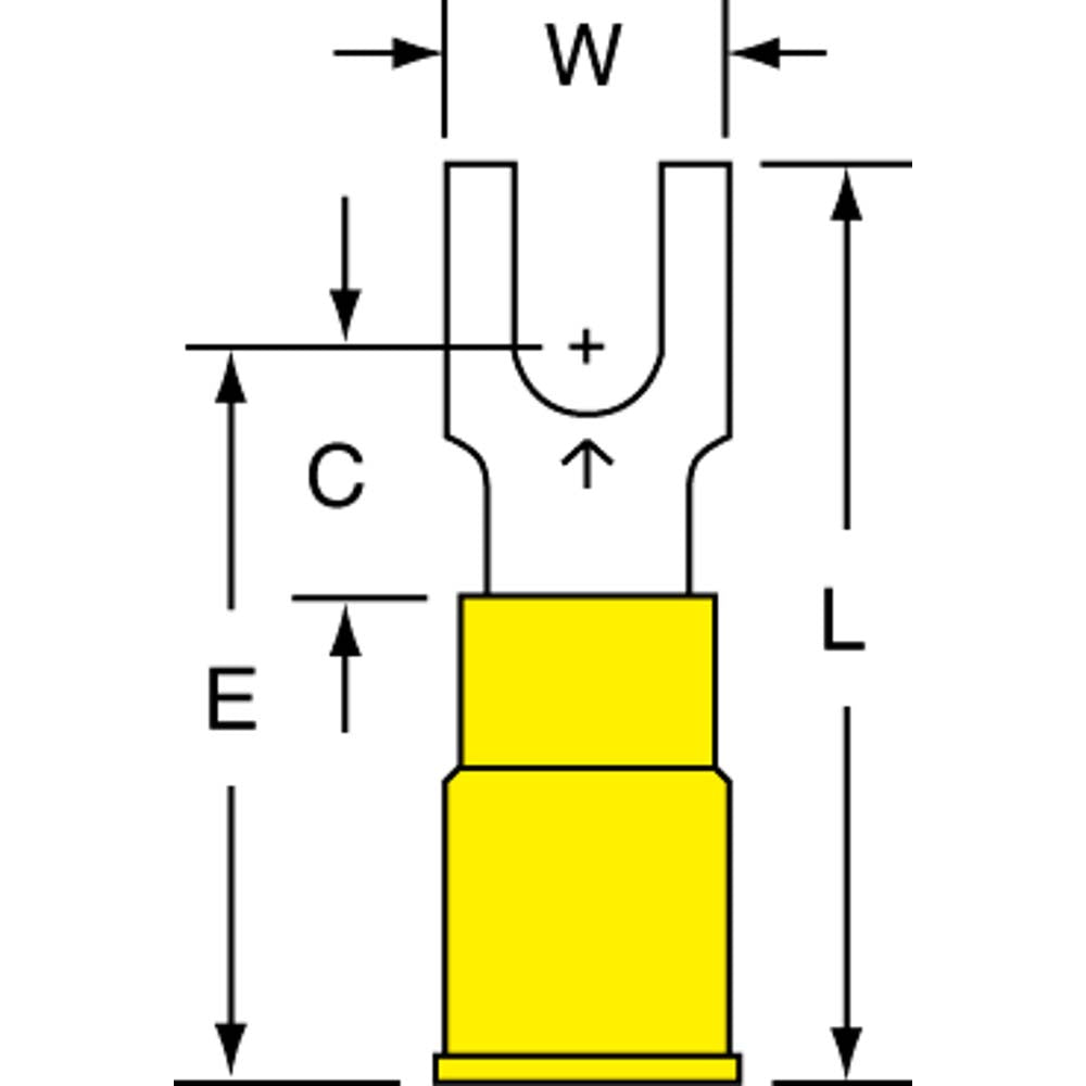 3M 7010397429 Block Fork Terminal Yellow, Nylon, Partially Insulated, #8 Stud, Crimp