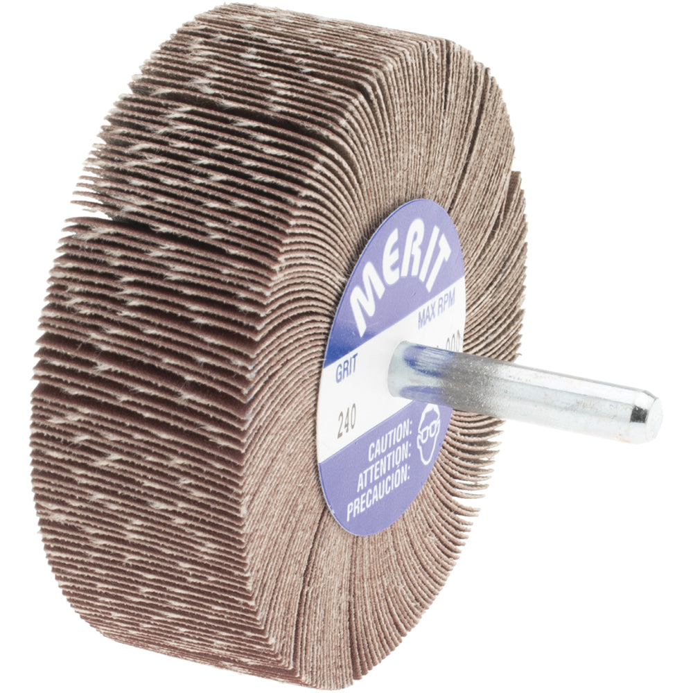 Merit Abrasives 08834135339 Mounted Flap Wheel 3" Dia, 1" Face Width, 240 Grit, Ceramic Alumina