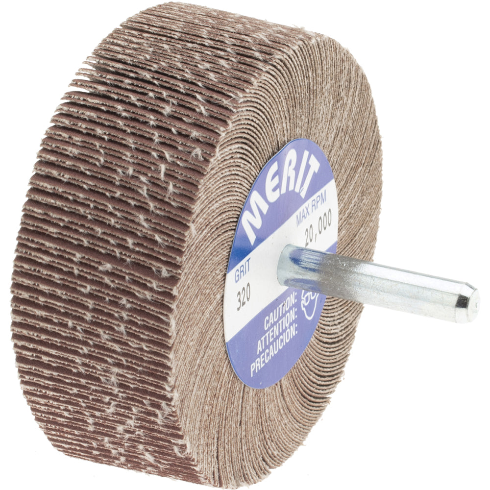 Merit Abrasives 08834135341 Mounted Flap Wheel 3" Dia, 1" Face Width, 320 Grit, Ceramic Alumina