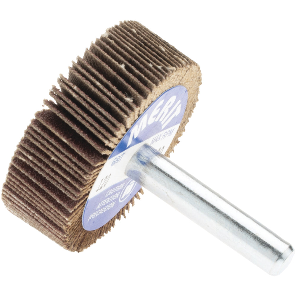 Merit Abrasives 08834137132 Mounted Flap Wheel 1-1/2" Dia, 1/2" Face Width, 120 Grit, Ceramic Alumina