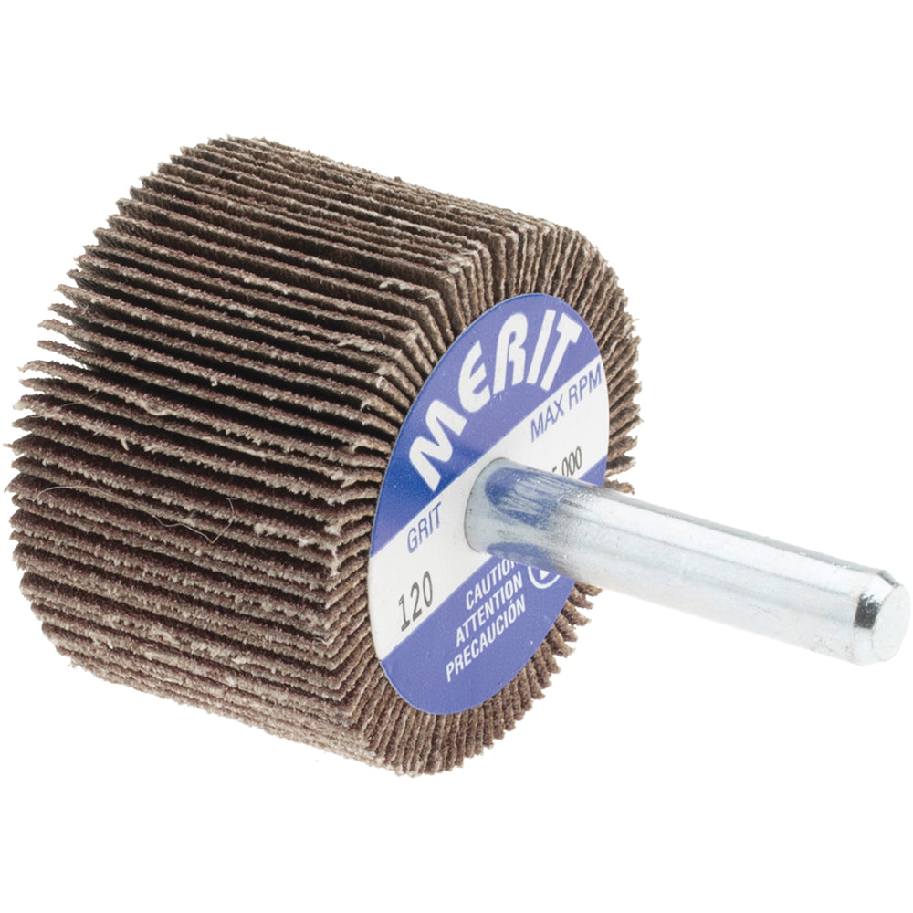 Merit Abrasives 08834137142 Mounted Flap Wheel 1-1/2" Dia, 1" Face Width, 120 Grit, Ceramic Alumina