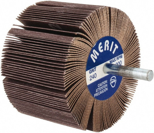 Merit Abrasives 08834137264 Mounted Flap Wheel 3" Dia, 2" Face Width, 240 Grit, Ceramic Alumina