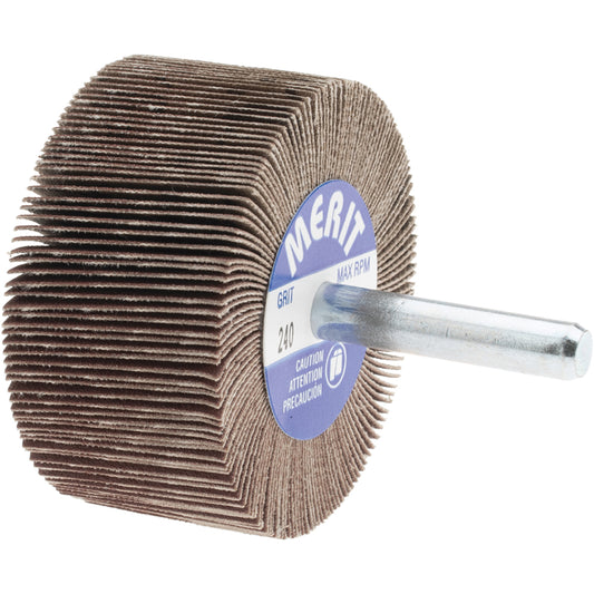 Merit Abrasives 08834137374 Mounted Flap Wheel 2" Dia, 1" Face Width, 240 Grit, Ceramic Alumina
