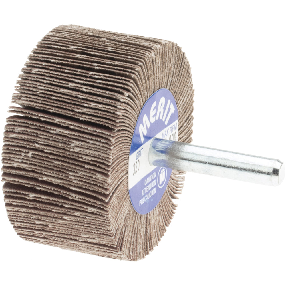 Merit Abrasives 08834137375 Mounted Flap Wheel 2" Dia, 1" Face Width, 320 Grit, Ceramic Alumina