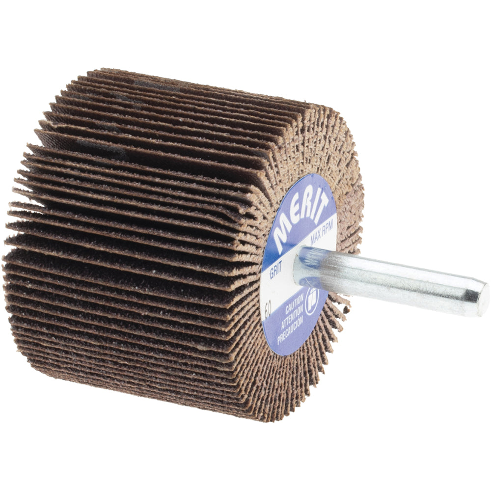 Merit Abrasives 08834137380 Mounted Flap Wheel 2" Dia, 1-1/2" Face Width, 60 Grit, Aluminum Oxide