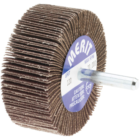 Merit Abrasives 08834137412 Mounted Flap Wheel 2-1/2" Dia, 1" Face Width, 120 Grit, Ceramic Alumina