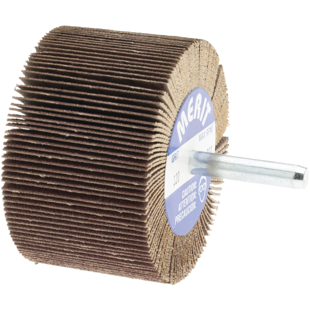 Merit Abrasives 08834137422 Mounted Flap Wheel 2-1/2" Dia, 1-1/2" Face Width, 120 Grit, Ceramic Alumina