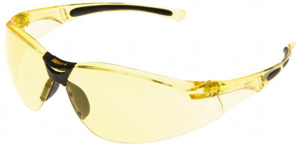 North A802 Safety Glass Scratch-Resistant, Polycarbonate, Amber Lenses, Frameless, UV Protection