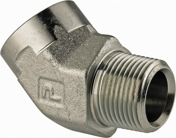 Parker 3/4 CD45-S Industrial Pipe 45 &deg Street Elbow 3/4" Female Thread, 3/4" Male Thread, MNPTF x FNPTF
